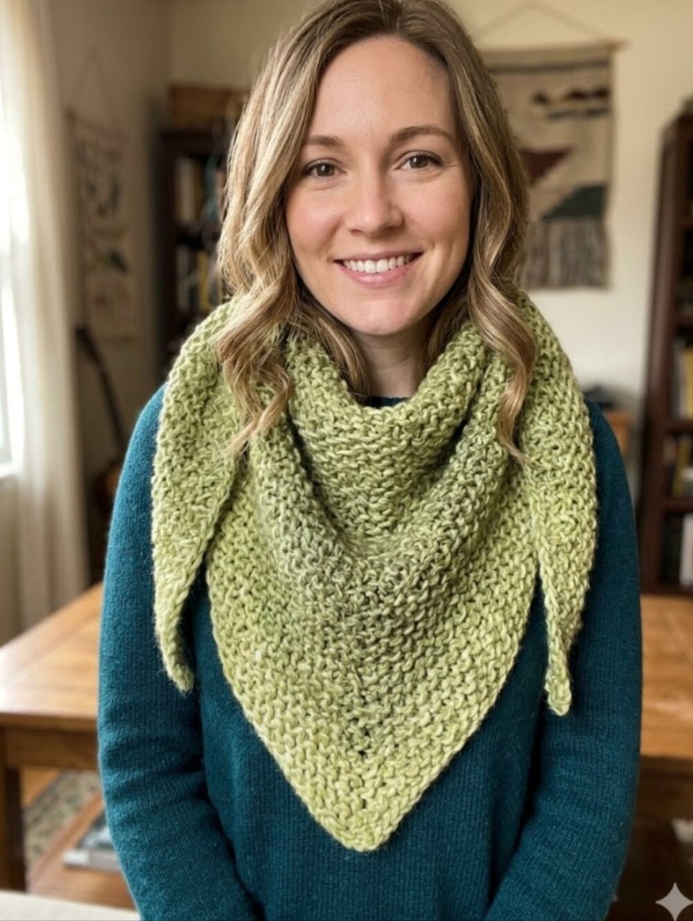 Handmade Acrylic Knit Triangle Scarf Ombre Pistachio Sage Olive Green OSFM